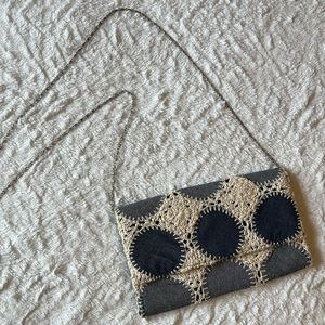 Lovestich Chain Clutch Purse- denim and crochet